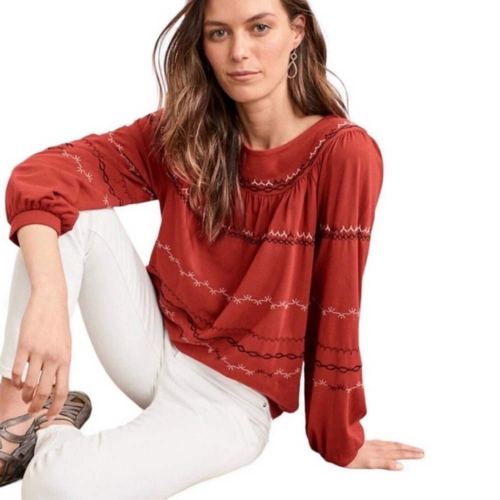 Garnet Hill Rust Embroidered Blouse